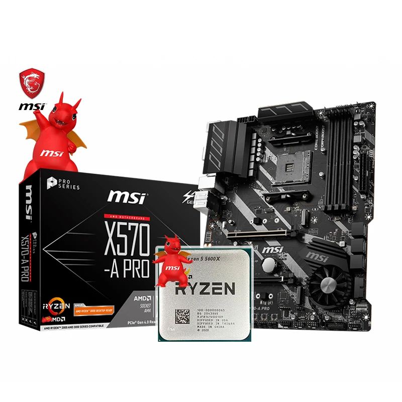 Новая материнская плата Ry zen 5 5600X + X570 A PRO MSI AMD X570 A PRO для игрового настольного компьютера, набор процессоров Placa Mae