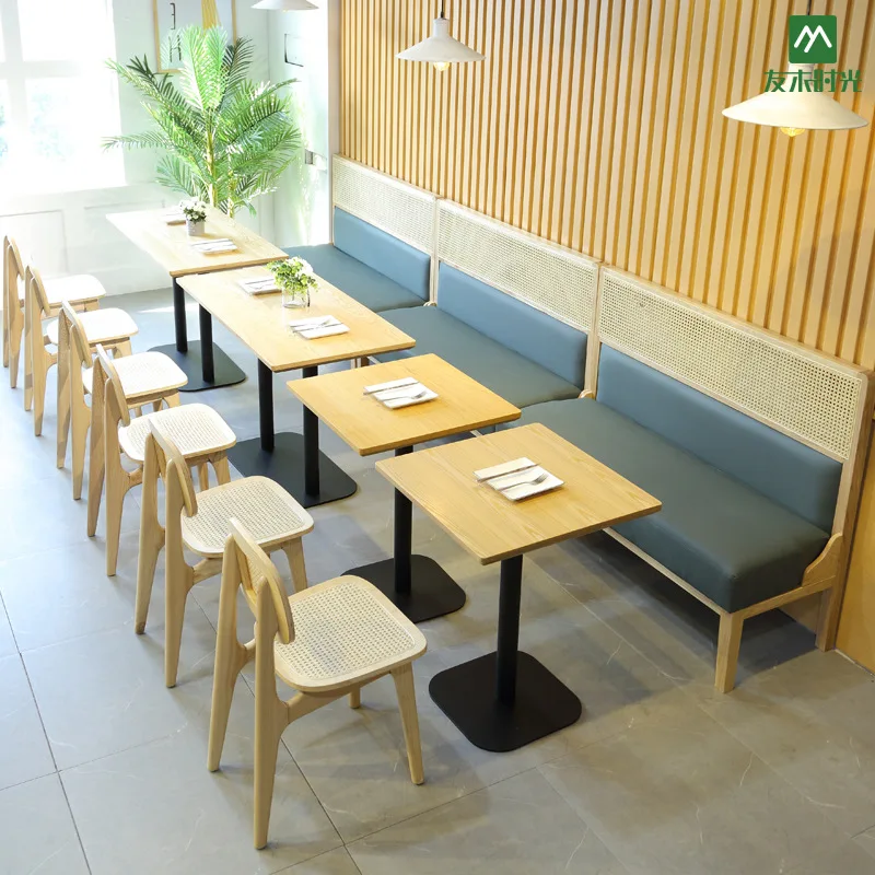 Nordic Rattan Leather Restaurant Booth Seating High Back Customized Commercial Cafe Dining Chair Sofa