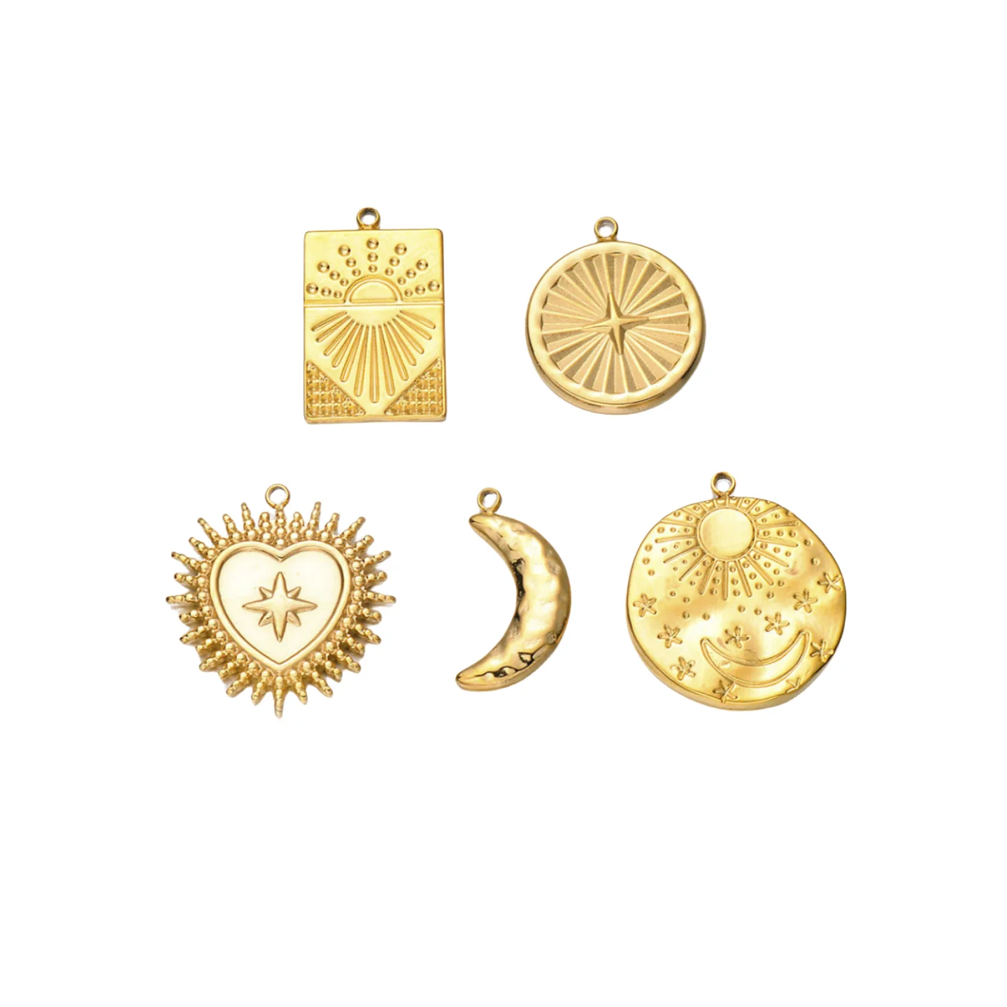 Wholesale Stainless Steel Shell Sun Moon Heart Pendant Necklace No Fade Gold Plated Charms for Jewelry Making DIY Accessories