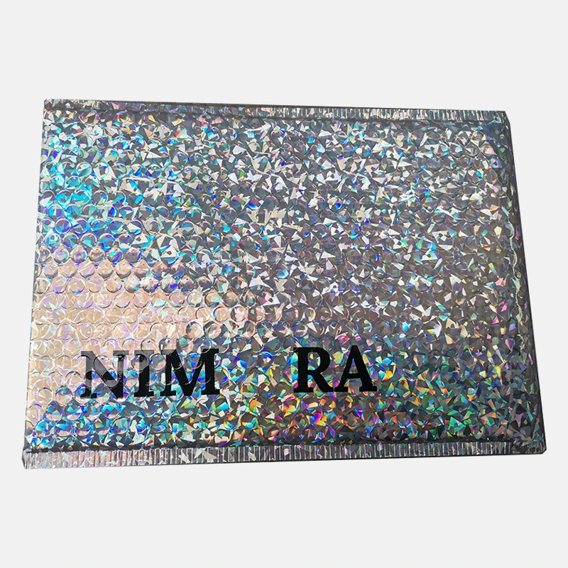 Custom Biodegradable Eco-friendly Metallic Padded Bubble Mailer White Pink Holographic Poly Shipping Bag Printed Recyclable 7mm