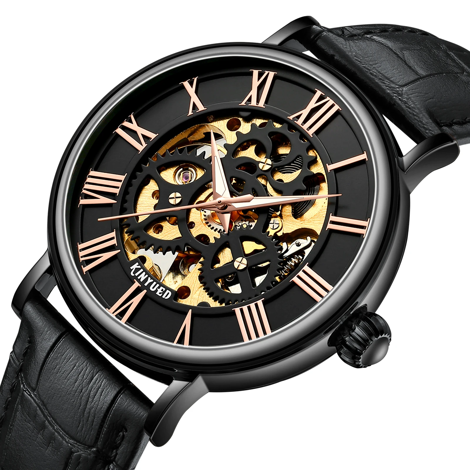 KINYUED Factory Genuine Leather Watches Skeleton Design Waterproof Automatic Men Watch High Quality Wristwatch