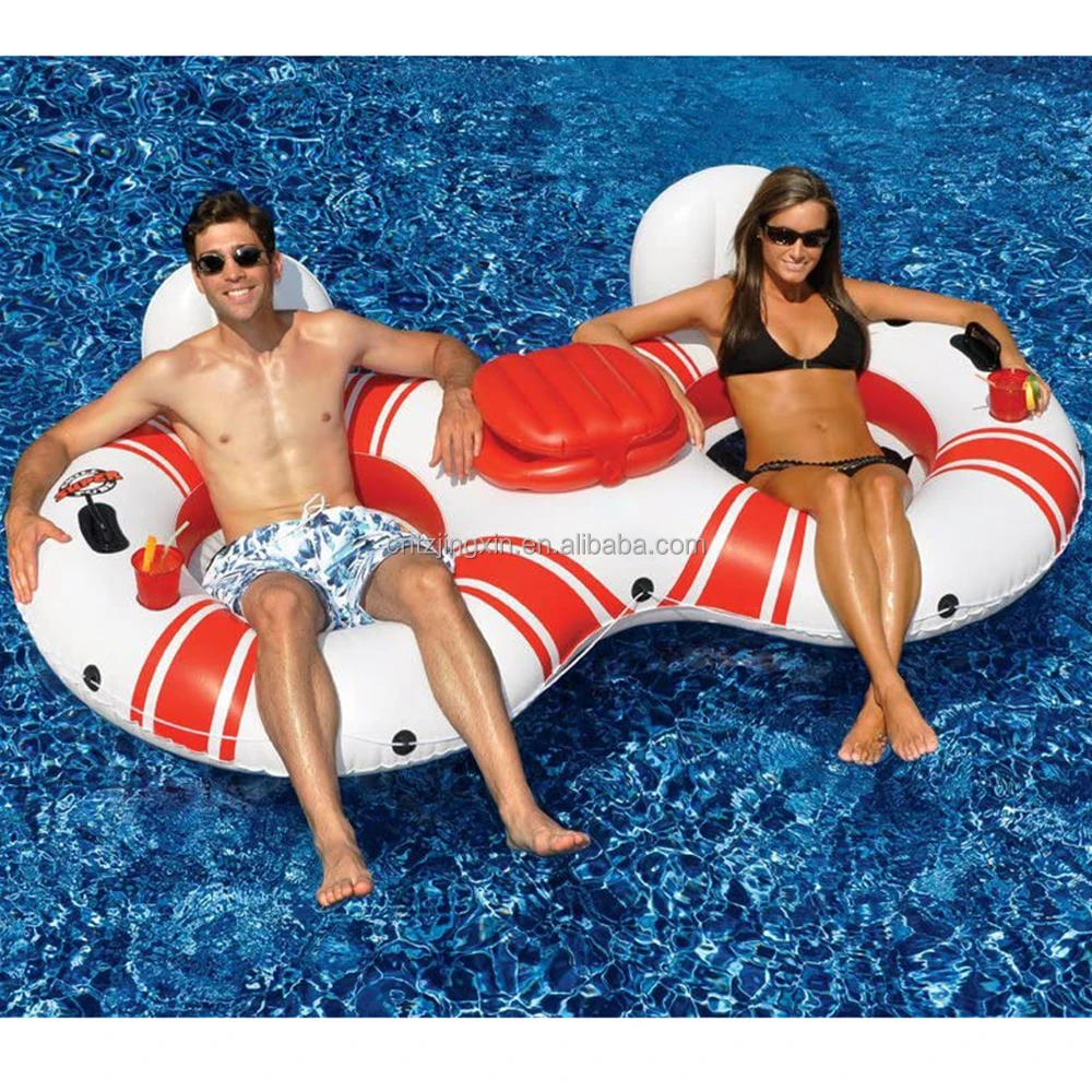 Factory Custom PVC Inflatable Double Water Ski Drag Ring Swimming Ring Floating Row Ice Bucket for Adult Pool Summer Party