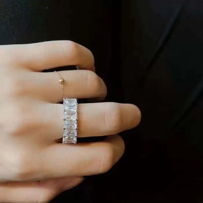 Geometric Europe and the United States silver ring high quality with diamonds wide face ins rows of diamonds shining finger ring