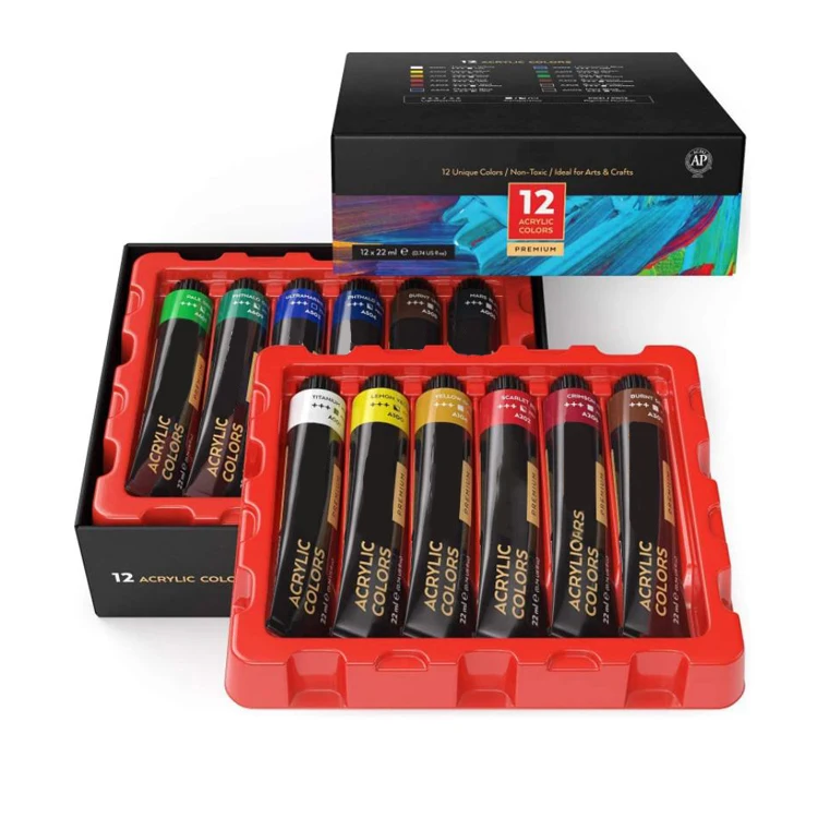 High quality 22ML 12 color aluminum tube for artist acrylic paint set