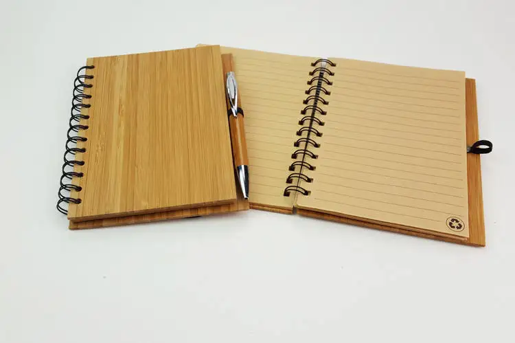 ECO-Friendly Spiral Bamboo Cover Notebook with pen Customized Recycled Bamboo Cover Notebook and Pen Gift Set