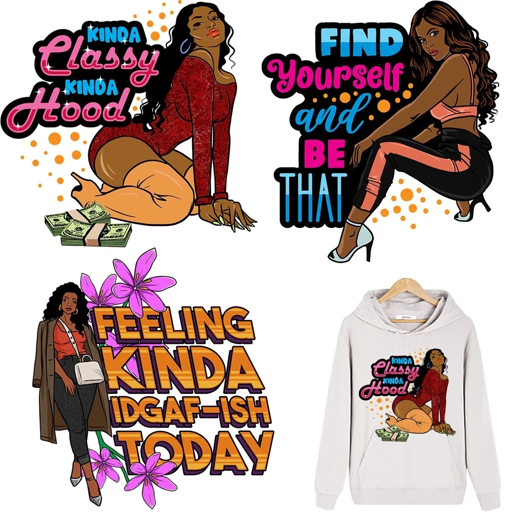 New Afro American Girl Thermal On Clothes DIY Patch On T-Shirt Heat Transfers Sticker Iron On Patch