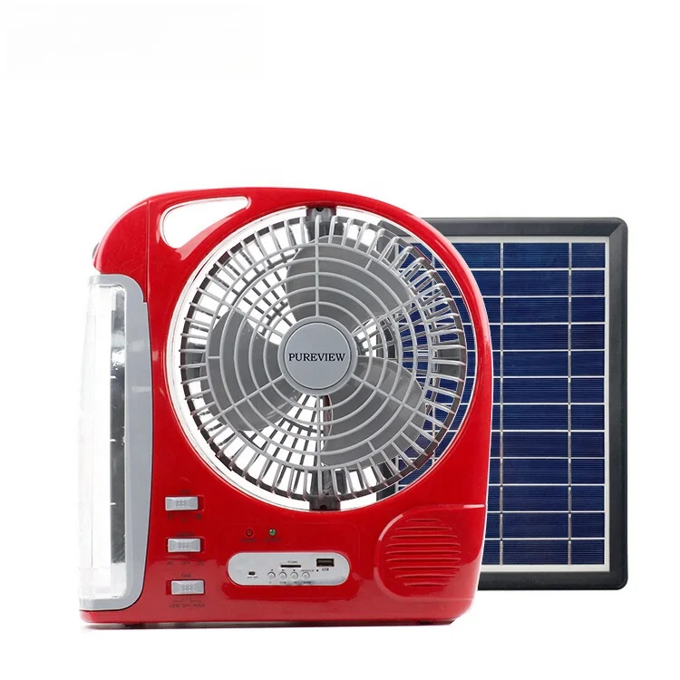 8 Inches Solar Table Fan with Solar Panel Bluetooh Speaker FM Radio USB Port for Home Desk Bedroom Outdoor Office