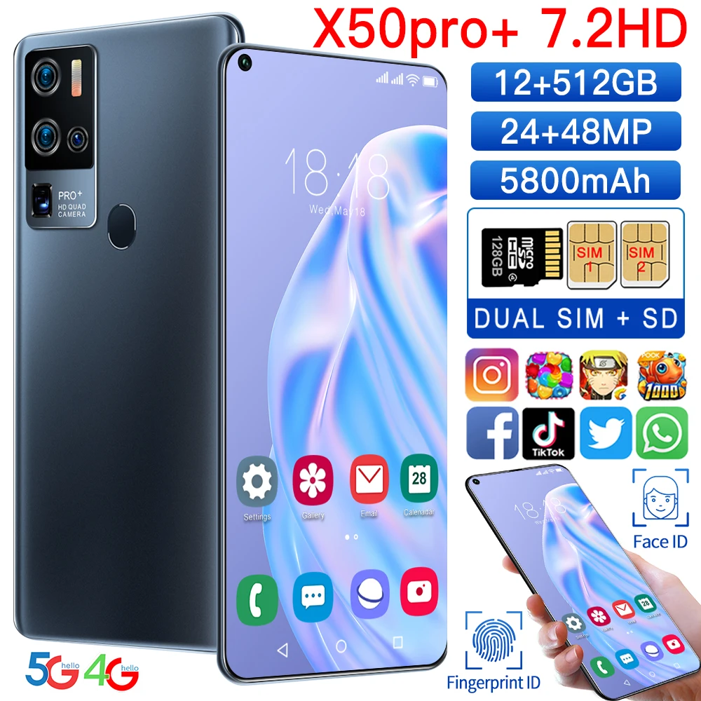 new basic  High capacity improve  MTK6889  5G LTE  7.2 inch smart  display smartphone 24mp 48MP mobile phone 12GB 512GB