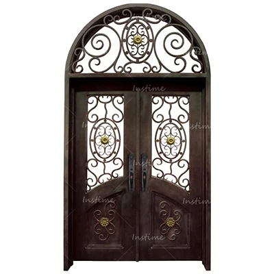 Instime Hot Sale European Security Home Arched Single Double Main Entrance Front Entry Door Wrought Iron Gate Door
