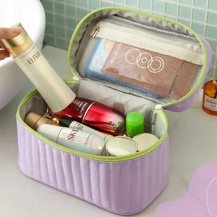 New Design Macaron Bright Color Quilted Makeup Bag Cosmetic Bag Travelling Portable Square Patchwork Makeup Zipper Case