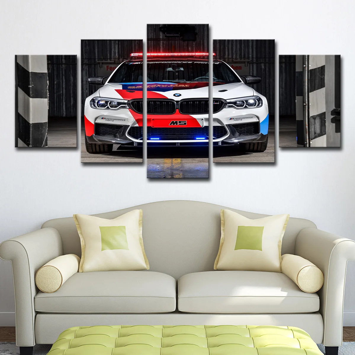 High Resolution Water-proof 5 Panel BMW M5 Sport Car Wall Art Poster Painting Canvas Picture Print for Home Office Decoration