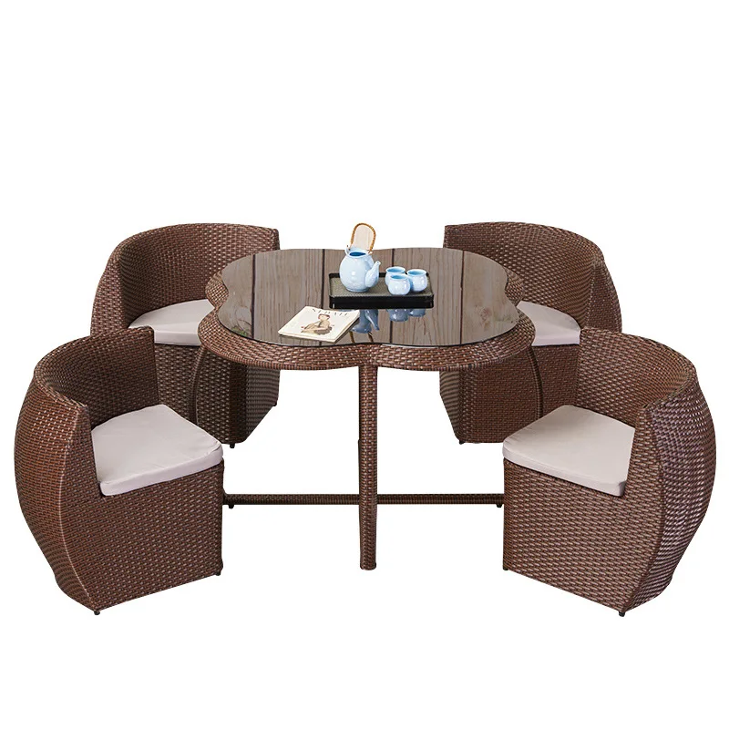 luxurious modern courtyard outdoor patio furniture home rattan wicker table chair tea table and chair set