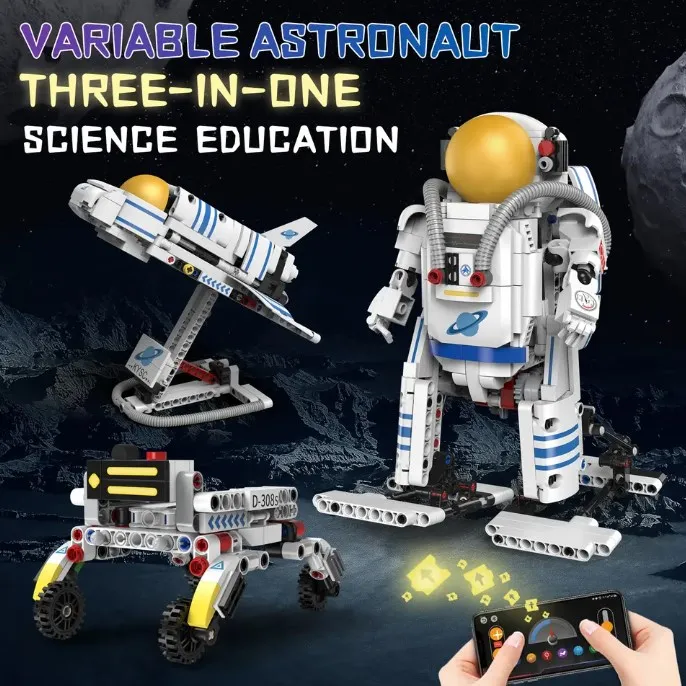 2.4Ghz 3 In 1 Space Astronaut Programming App Remote Control DIY Assembly Building Block Stem Walking Robot Model Toy For Kid