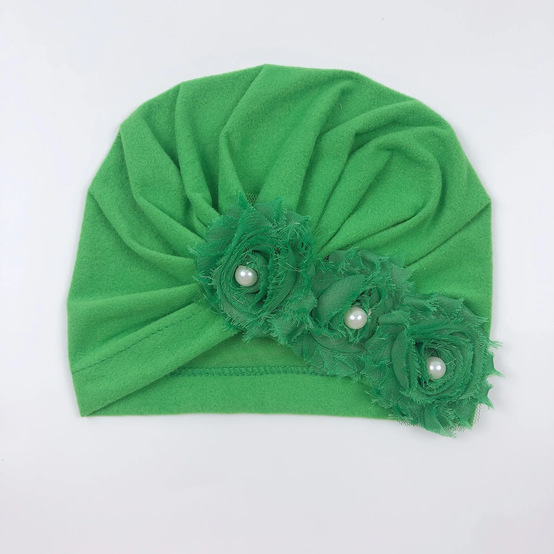 Flower Design Baby Turban Hats Solid Color Soft Cloth Caps for Newborn Baby Girls