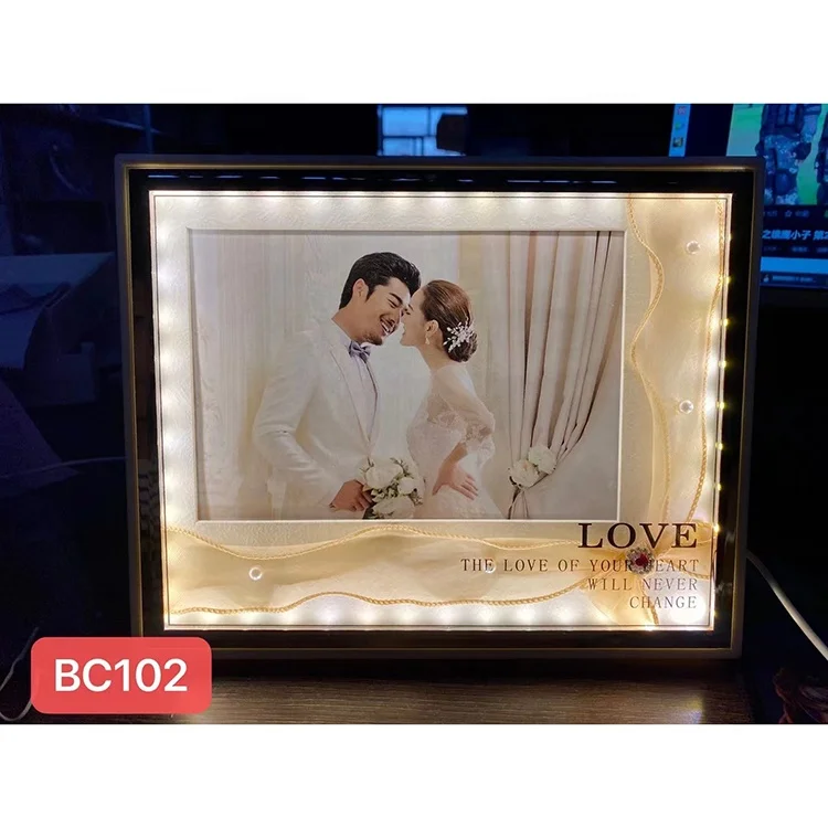 NEW led Light Photo Frames Crystal Sublimation Glass Frame Picture Wholesale Wedding Photo Frame as Memorial Gifts portafotos