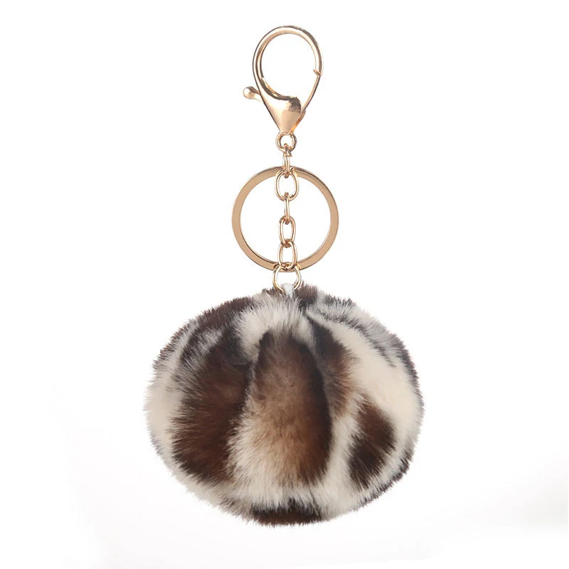 8cm mixed color leopard print gold metal chain diy bag pendant furry ball