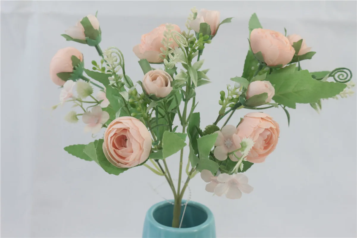 Wholesale 26cm,5 branch Camellia buds Artificial Flowers For Wedding Centerpiece flower