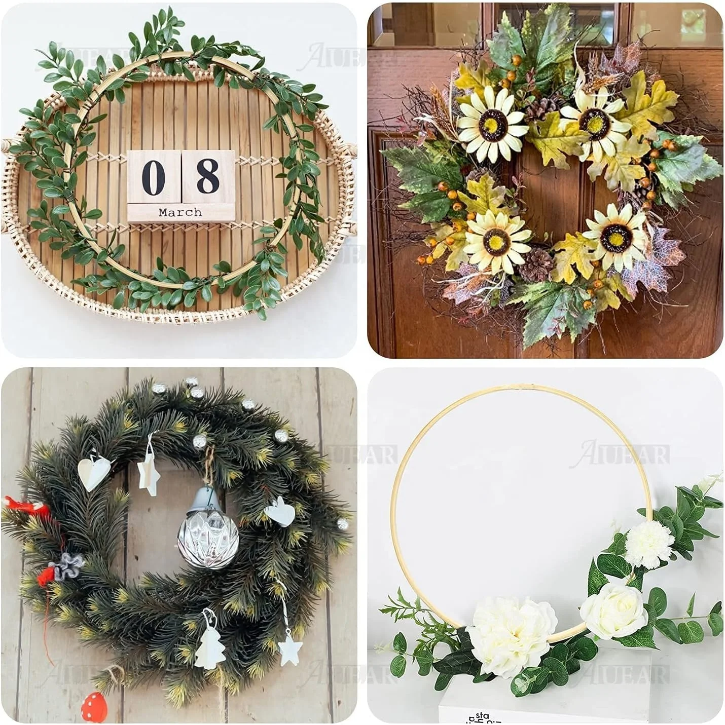Bamboo Macrame Hoop Set Wooden Large Wreath Rings Craft Hoop for DIY Dream Catcher