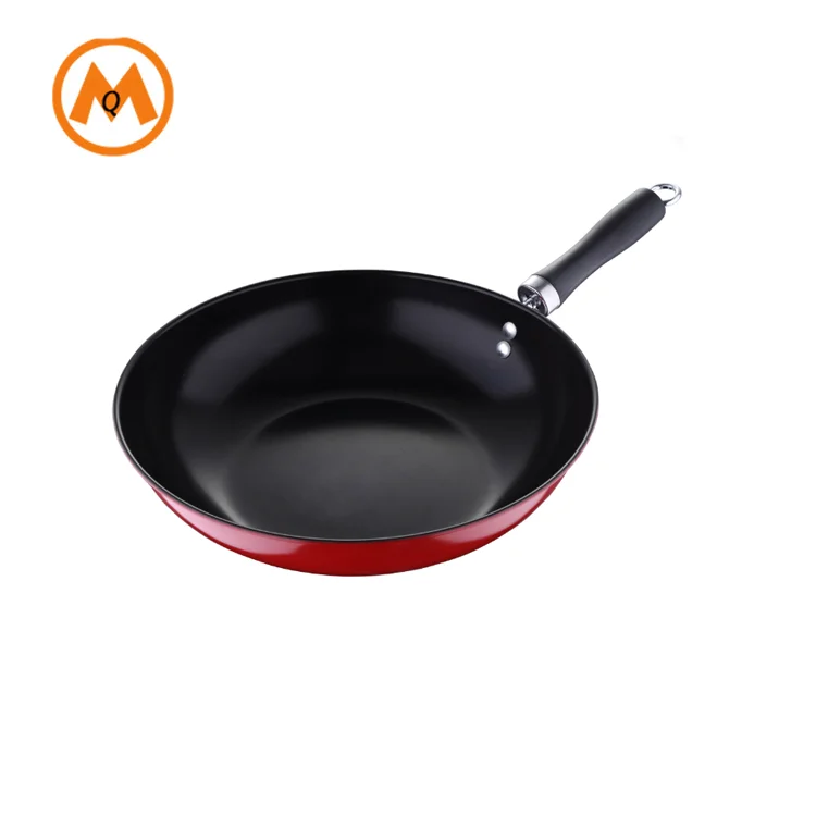 Chinese Red Carbon Steel Wok Bakelite Handle Non-Stick Coating Cookware Fry Pan Gas Induction Stove Lid Use Restaurants Hotels
