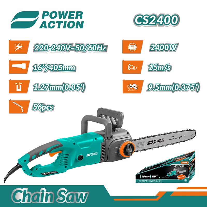 Power Action Electric Grden Wood Working Tool Portable Chain Saw With Soft Start