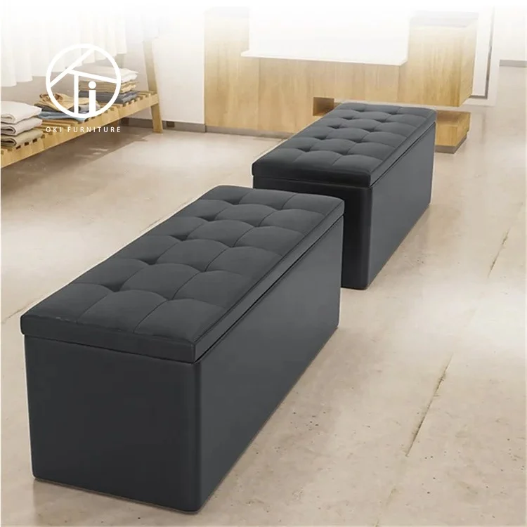 Современная экономичная кожаная скамья для обуви в прихожую цветная длинная с местом хранения