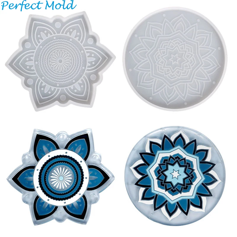 Reusable craft uv epoxy resin art casting making mould custom logo diy silicone rubber cup pad flower coaster mold