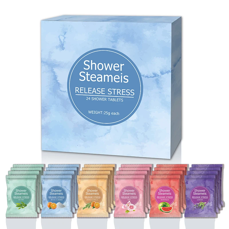 private label organic shower tablets aromatherapy gift set vegan eucalyptus romantic bath shower steamers