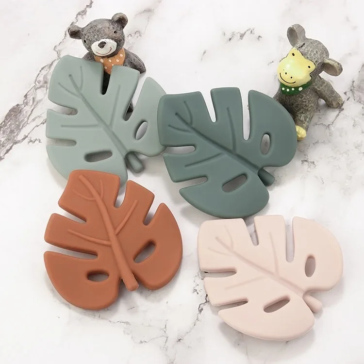New Design Soft BPA Free Leaf Silicone Teether Toys Baby Silicone Teether Set for Boys and Girls