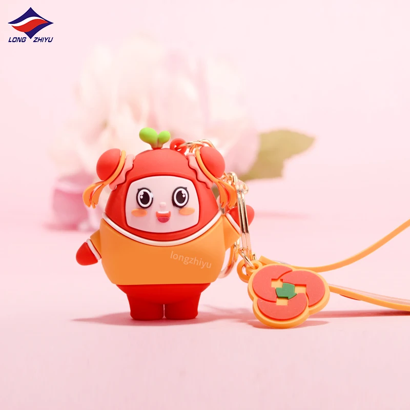 Longzhiyu 15 Years Manufacturer Custom 3D PVC Keychain with Rubber Strap Soft Silicone Cartoon Doll Keyring Factory Wholesale