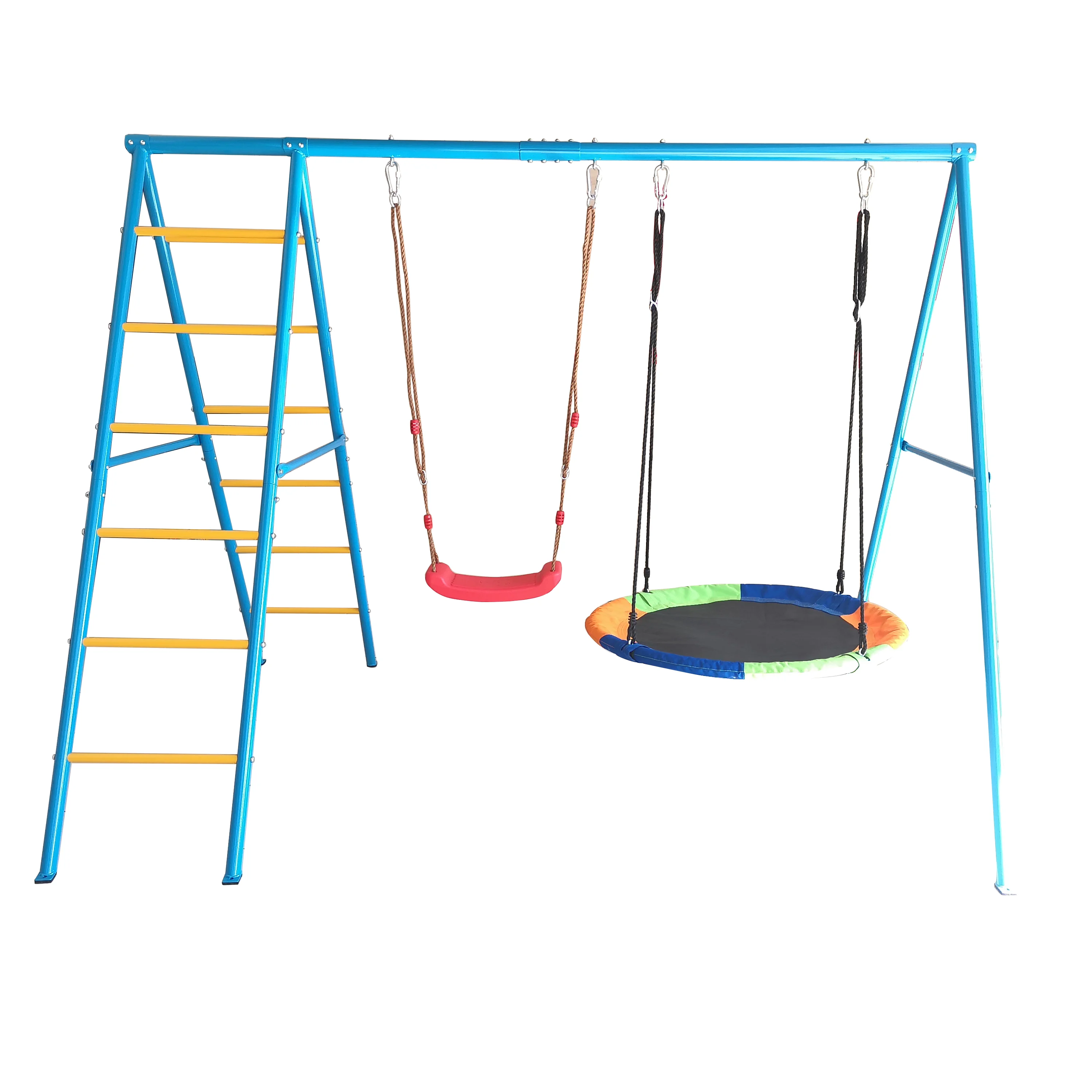 A-Shape Frame Metal Swing Set With Heavy Duty Stand Playground For Kids with Climbing Ladder