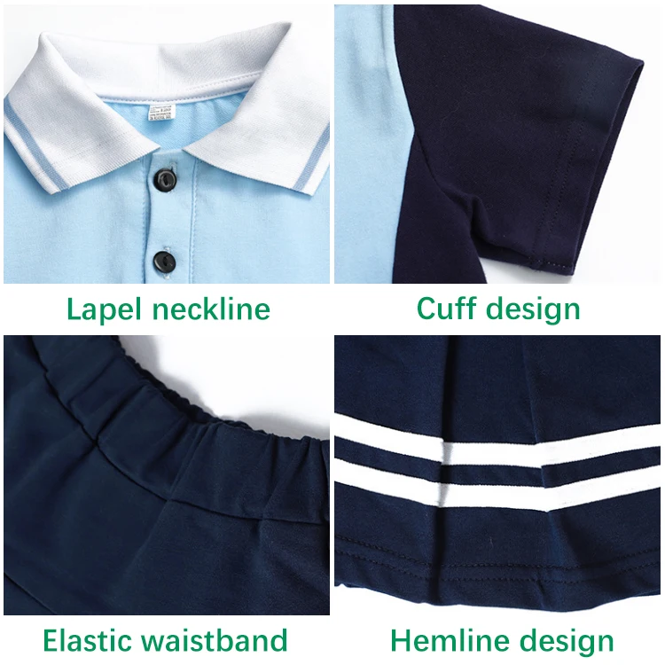 Bluk Wholesale Customization Primary School Designs School Uniforms 2 Piece Polo Shirt Shorts Skirts School Wear Set