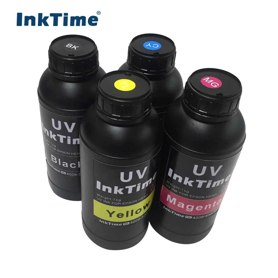 Inktime high quality CMYK White 5 Colors UV LED Curable printing Ink for Industrial Printheads Soft and Hard Materials