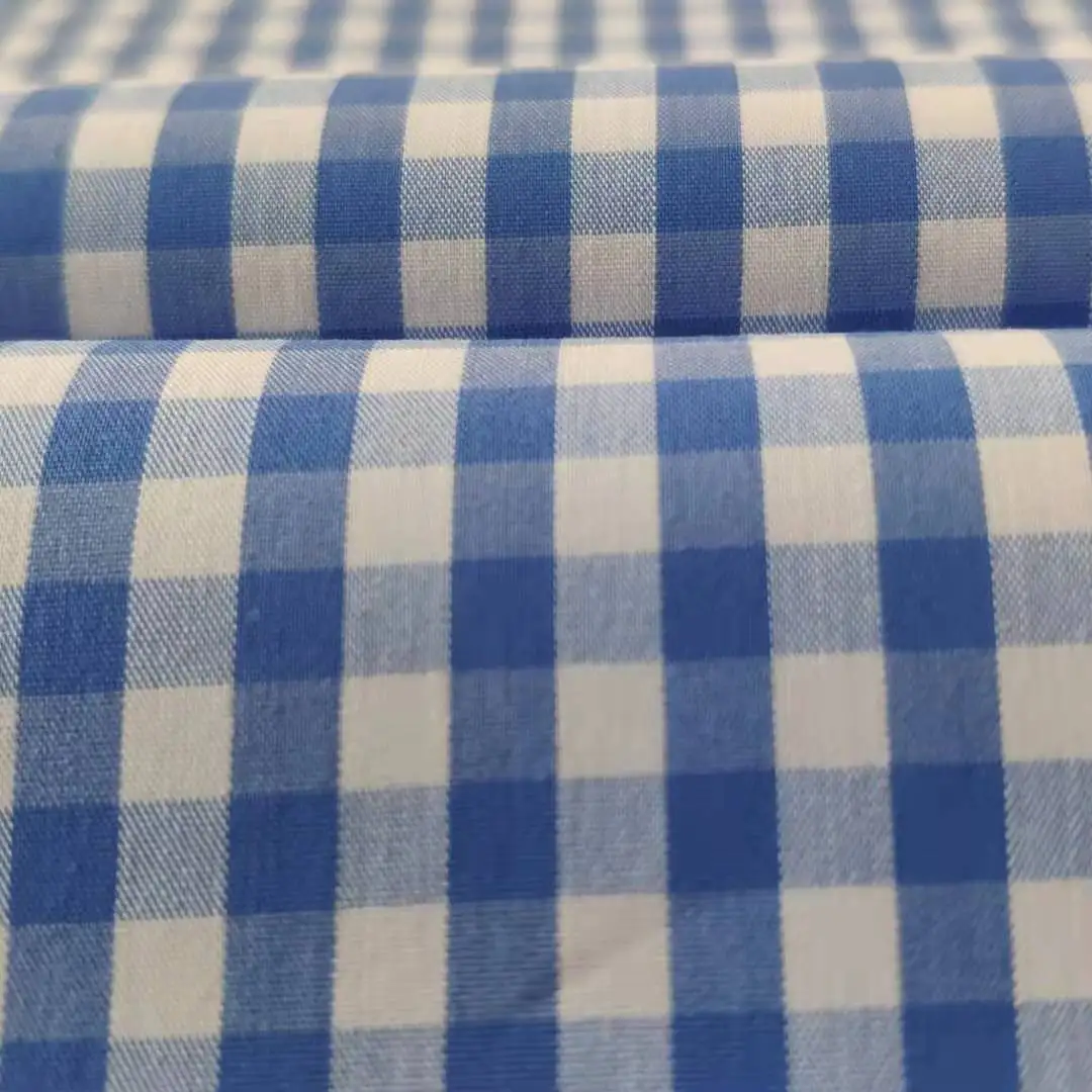 Promotional Top Quality Soft Cotton / Nylon Stretch Check Shirt Yarn Dyed Fabric
