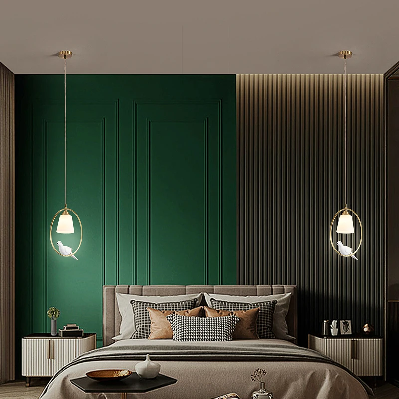 Nordic Creative Bird Dining Chandelier All Copper Lamp Body Adjustable Bedroom Bar Lamp pendant lamp hanging light