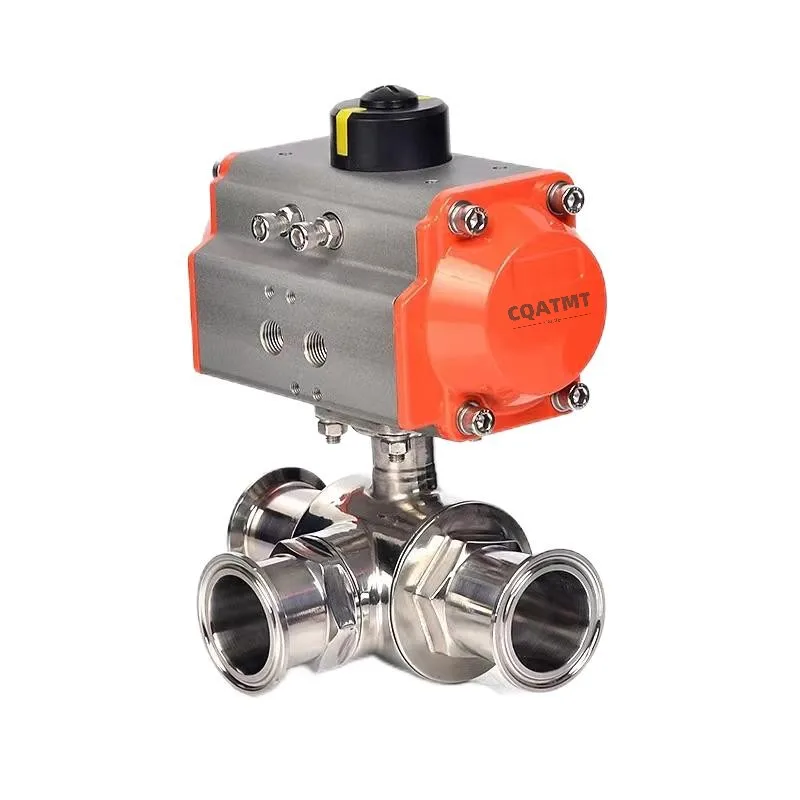 CQATMT T-type And L-Type Sanitary Chuck Quick Connect Ball Vale SS304 Pneumatic Actuator Quick Install 3-Way Ball Valve
