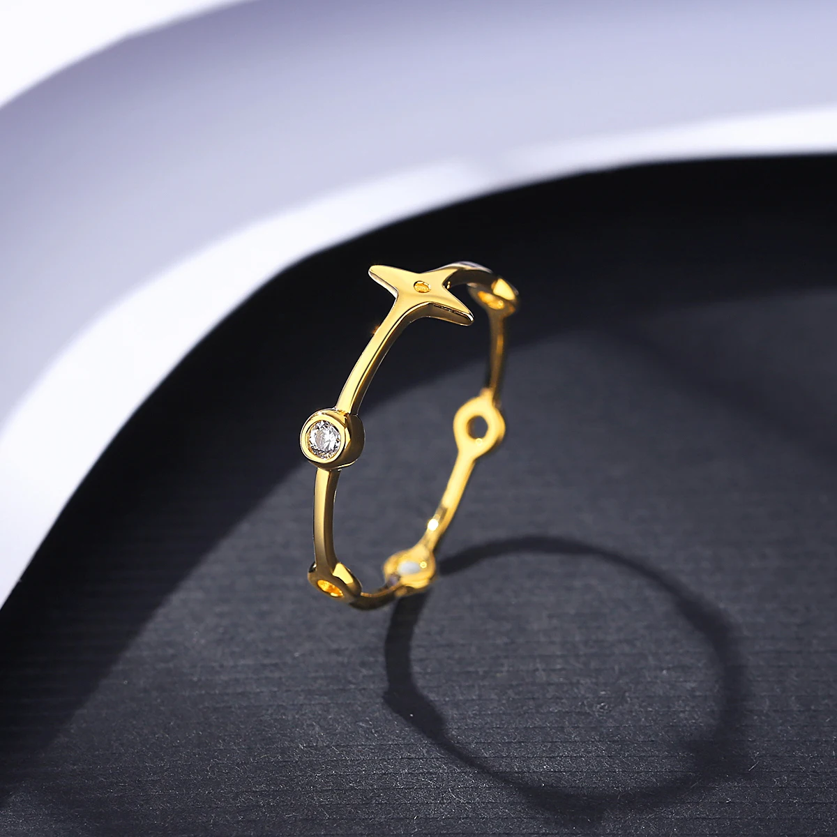 CZCITY Lady Star 18K Silver 925 Jewelry Wedding Cubic Zirconia Pave Trendy S925 Diamond Thin Gold Ring