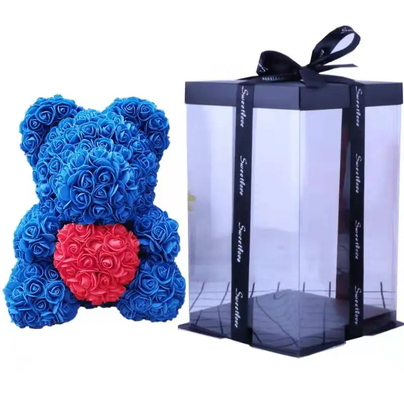 Wholesale artificial rose flower pe foam 40 cm foam rose gift teddy bear with gift box