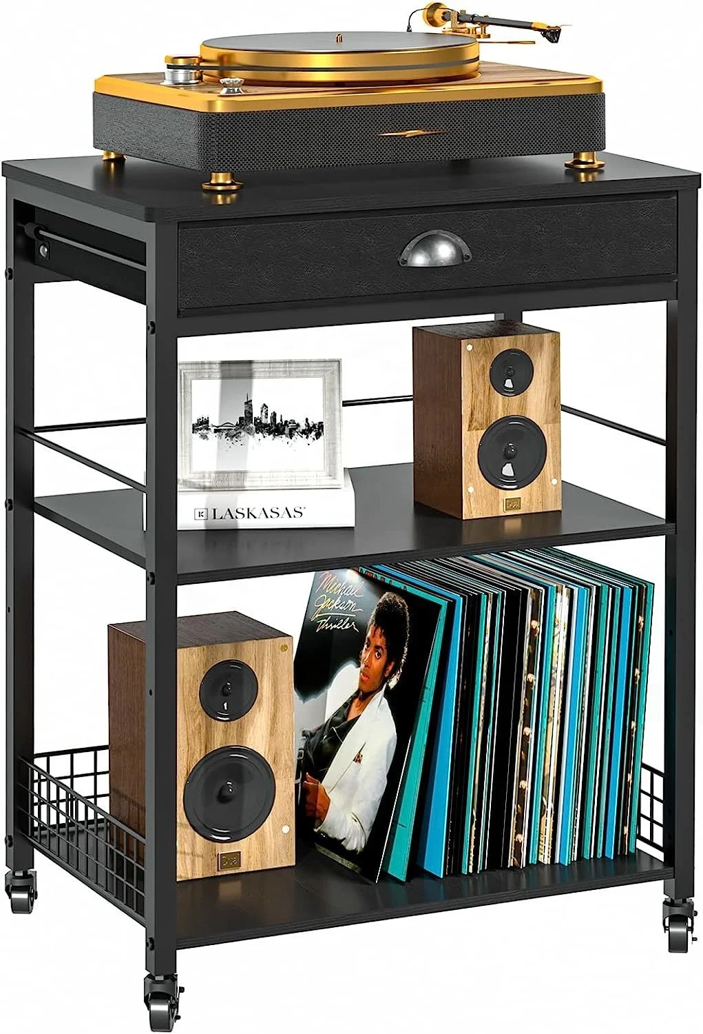 OEM Vinyl Record Storage 3 Tier Retro Furniture Powder-Coated Carbon Steel Record Player Stand