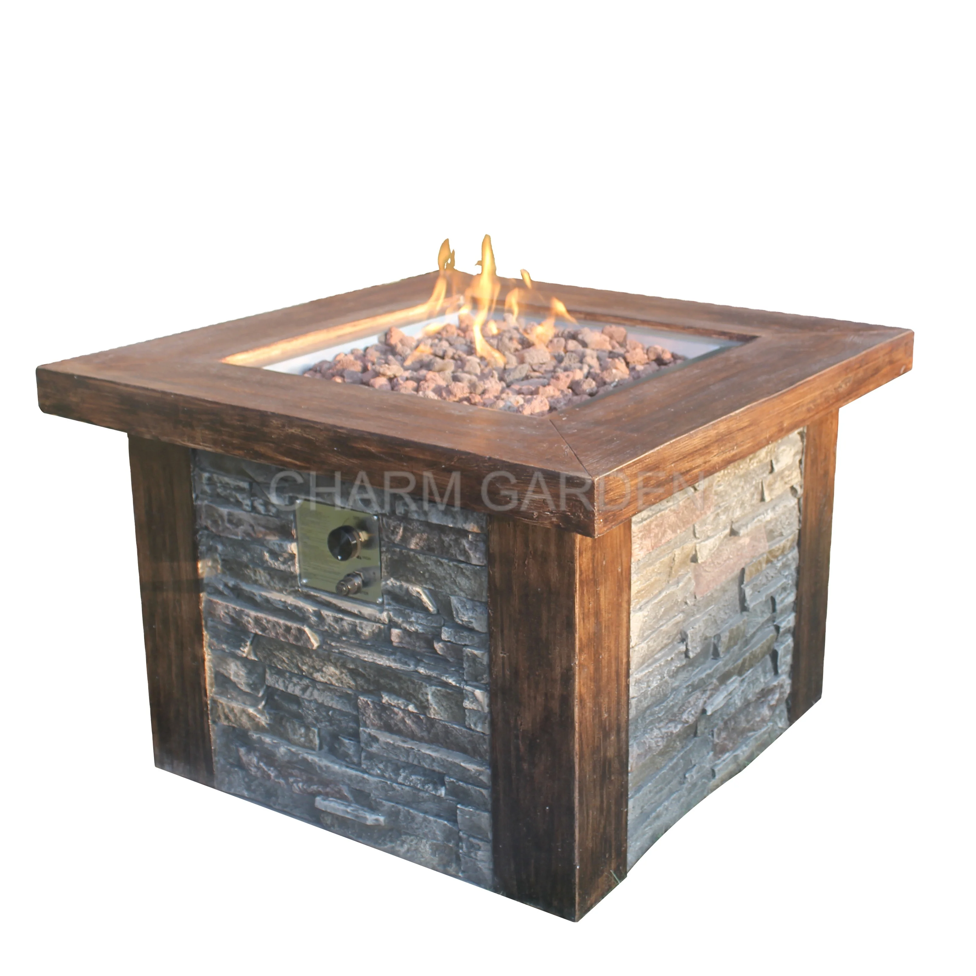 Modern Steel Gas Fire Pit with Concrete Tabletop Indoor/Outdoor Bio Ethanol or Alcohol Fuel for Patio or Garden
