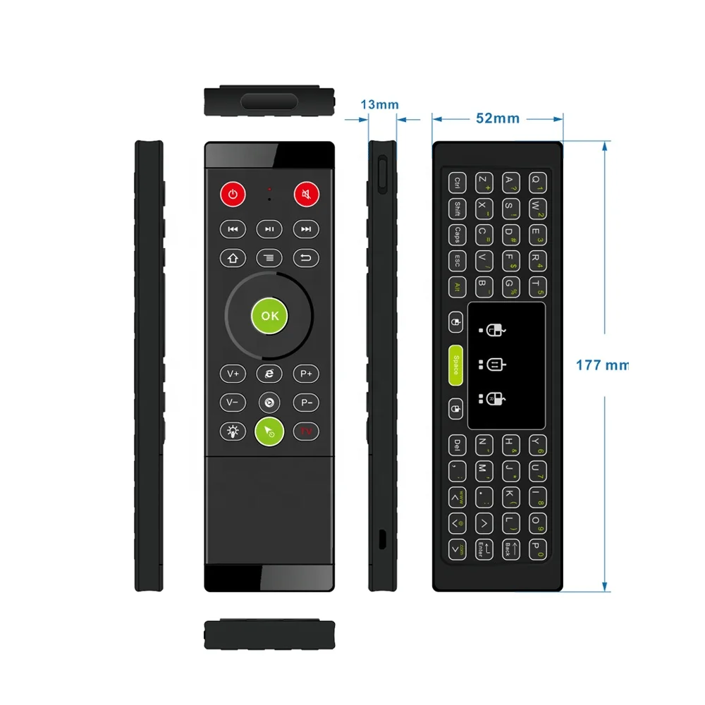 TZ16 2.4G IR Learning Three Color Backlit 3-axis Keyboard Mini Touchpad Air Mouse Remote Control  for smart tv android box