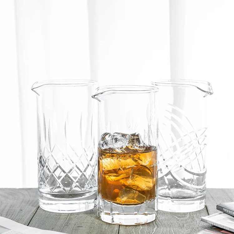 Diamond Thick Sturdy Glass Cut Cocktail Mixing Glass Beaker for Bar Mixing Set