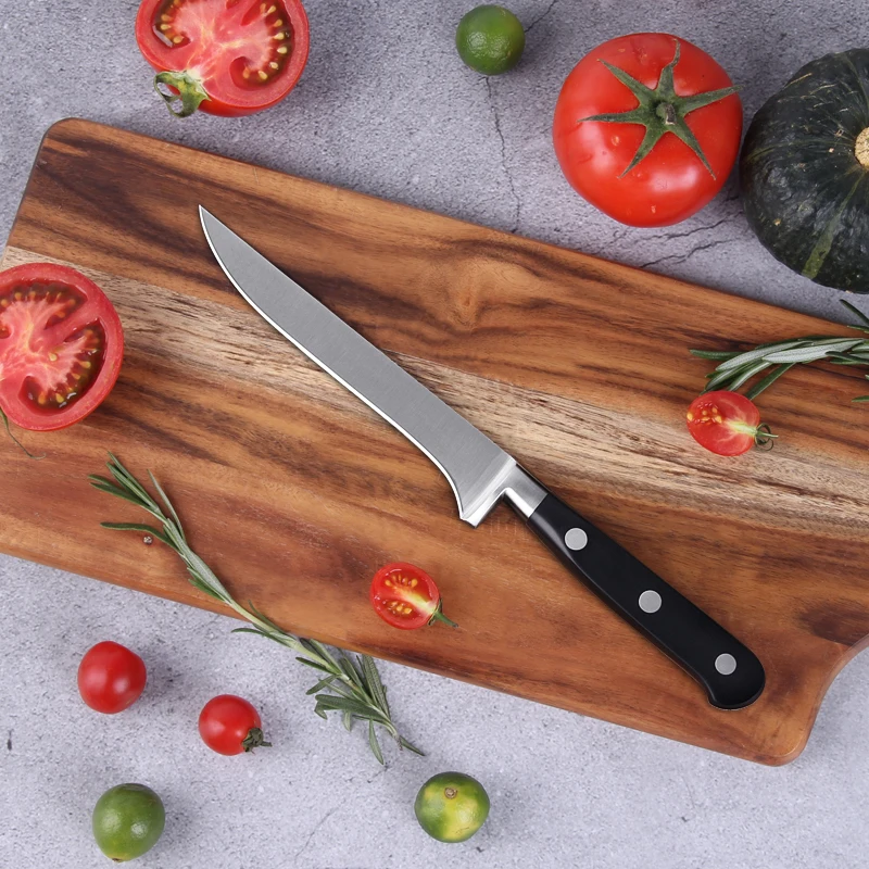 Tuobituo Kitchen 6 Inch POM ABS Handle German 1.4116 Stainless Steel Curved Boning Knife Fishing Filleting Knives