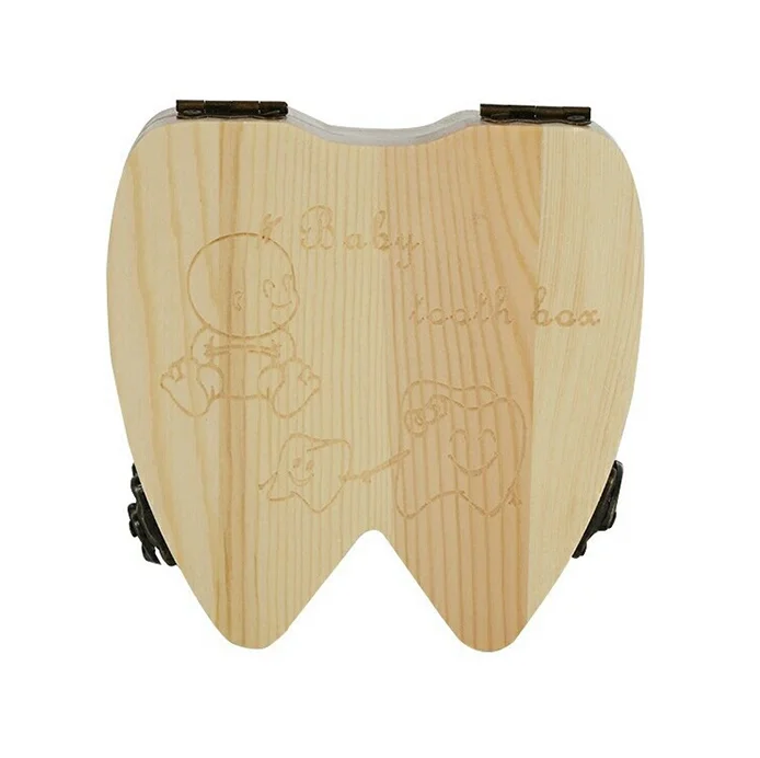 Amazon Hot Sale Baby Kid Wood Tooth Keepsake Box For Childhood Memory Gifts