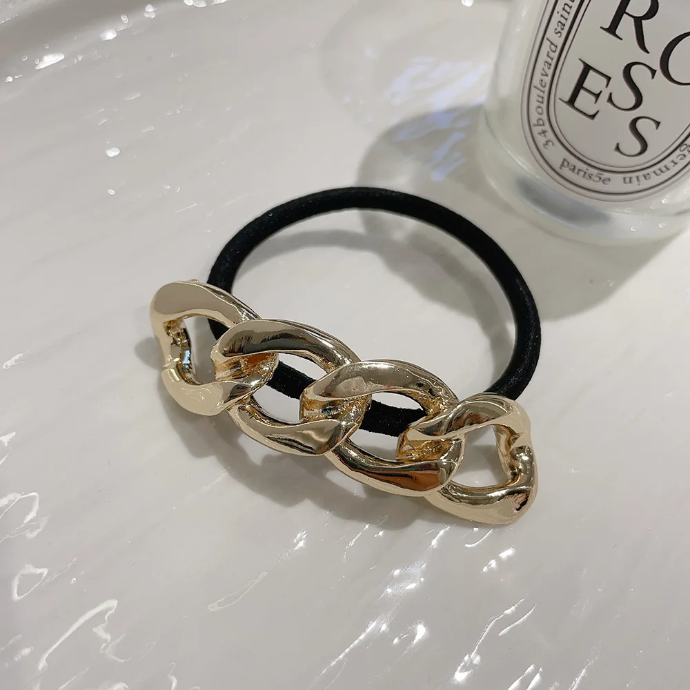 Korean simple metal brushed hair rope high elasticity hair tie hair bands for women