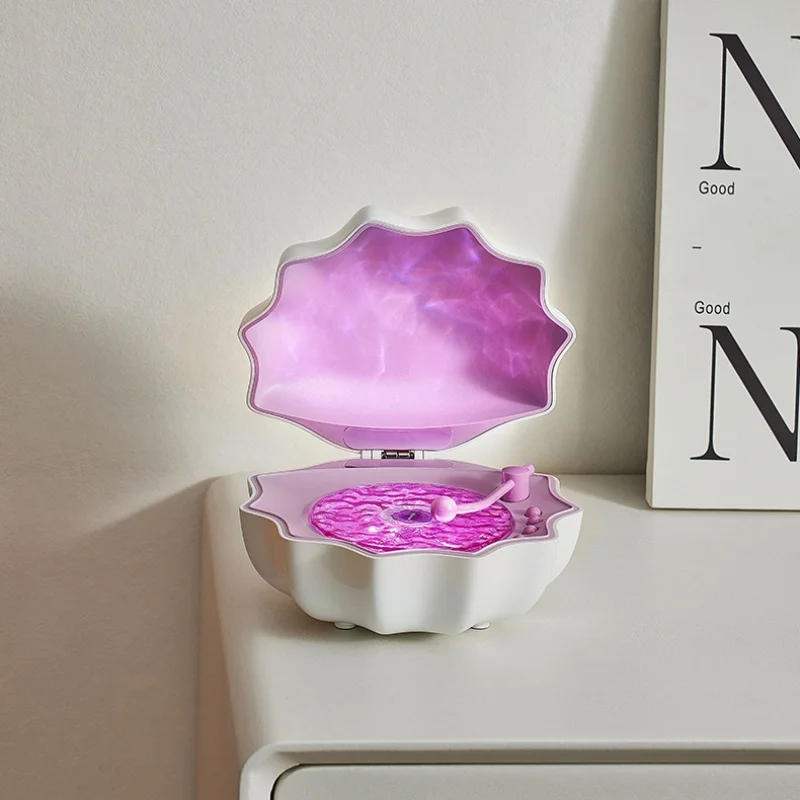 Dreamy Sea Shell Shape Music Speaker Lamp 1200mAh Rechargeable Water Ripple Aurora Projector Sleep Aid Music Night Light