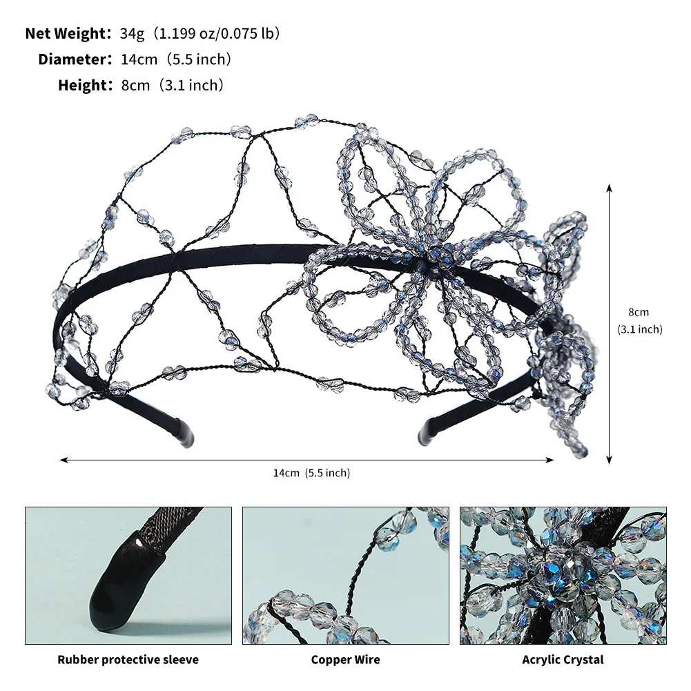 Bridal Tiara Crystal Headband Birthday Dinner Photo Shoot Hair Accessories Handmade Beaded Flower Headband
