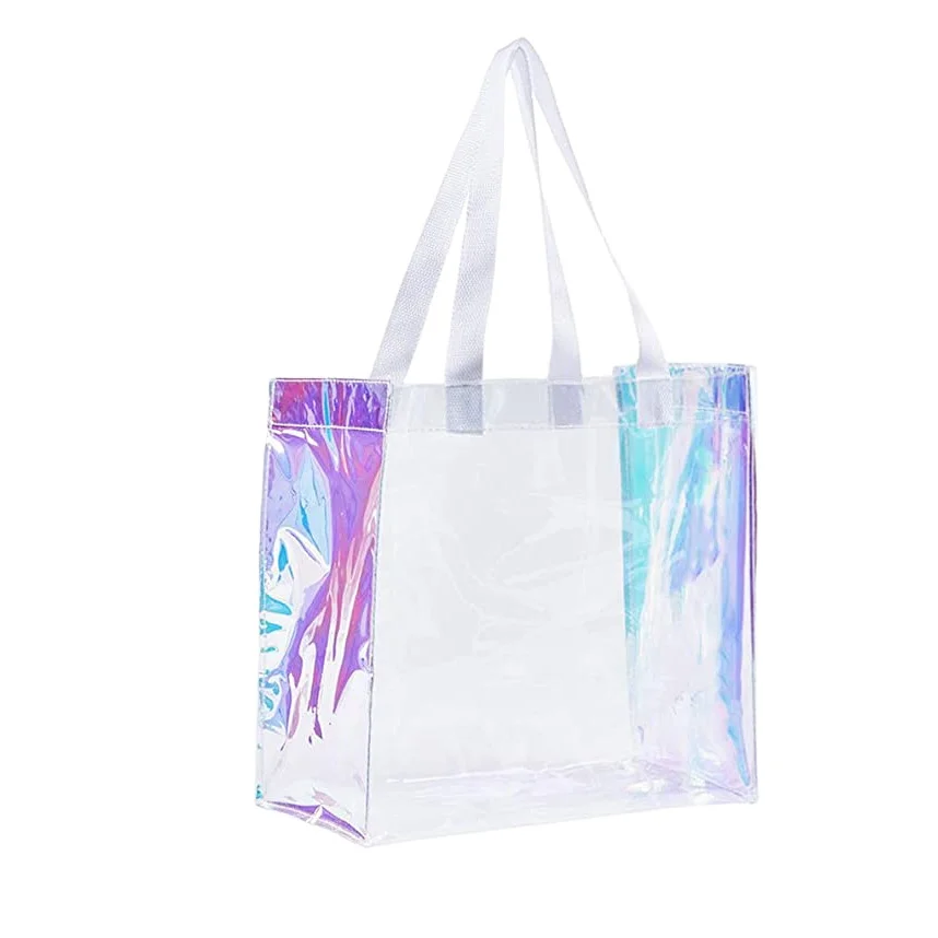Custom Logo Premium Quality Game Work Travel Concert Waterproof Transparent Pvc Holographic Shopping Bag