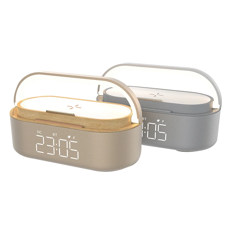 Digital Clock Speaker with Wireless Charging phone stand wireless speaker with Dimmable LED Display