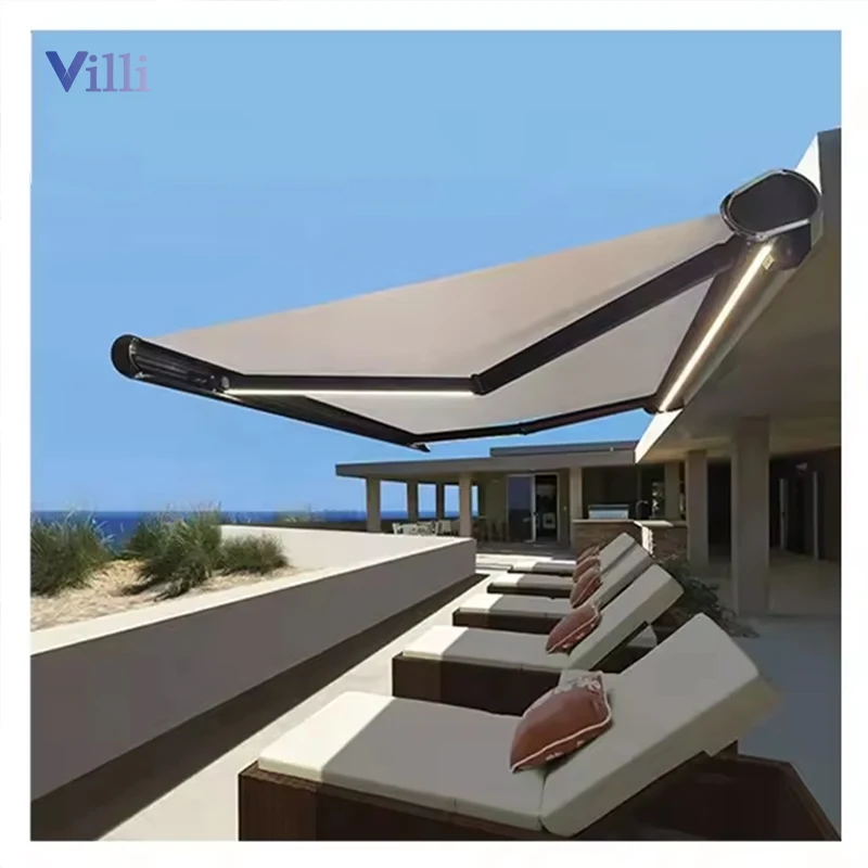 Commercial Residential Facade Outdoor Electric Retractable Awning Wind Resistant Automatic Aluminium Alloy Full Cassette Awning