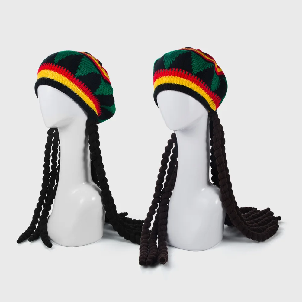 Caribbean Rasta Hat with Black Dreadlocks Wig for Halloween Party Travel Cosplay Costume